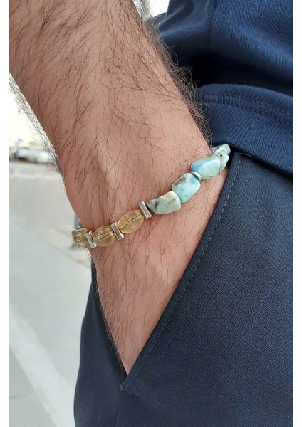 Larimar Sitrin Hematit Doğal Taş Bileklik