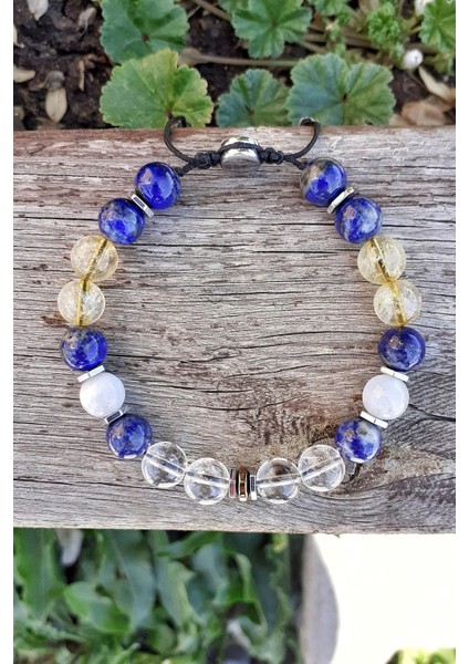 Yay - Lapis Lazuli Strin Ay Taşı Kristal Kuvars Hematit Doğal Taş Bileklik