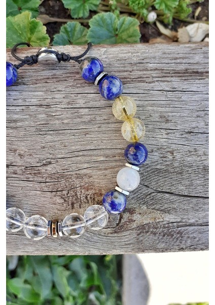 Yay - Lapis Lazuli Strin Ay Taşı Kristal Kuvars Hematit Doğal Taş Bileklik