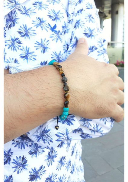 Mavi Havlit Kaplan Gözü Hematit Doğal Taş Zirkon Taşlı Çelik Obje Bileklik fiyatları