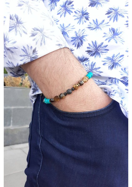 Mavi Havlit Kaplan Gözü Hematit Doğal Taş Zirkon Taşlı Çelik Obje Bileklik modelleri