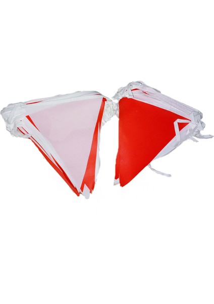 Kırmızı-Beyaz Renk 2 Adet 25 Metre Üçgen (23*28 cm) Tela Kumaş Flama Paket İçeriği 50 Metre