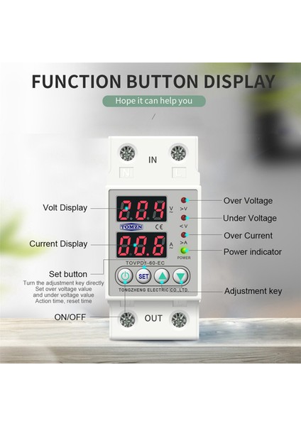 3x Din Raylı Çift Ekran Ayarlanabilir Aşırı Gerilim Akım ve Düşük Gerilim Koruyucu Cihaz Rölesi 40A 220V 230V (Yurt Dışından) modelleri