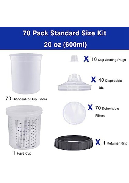 Araba Boya Tabancası Tek Kullanımlık Boya Karıştırma Kapları, Fiberglas Reçinelerde Kullanılan Hvlp Boya Püskürtme Tabancası 20OZ Kiti, Otomotiv Boyası (Yurt Dışından)