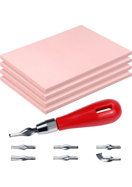 4 Adet Kauçuk Blok Damga Oyma Blok Damga Baskıresim, Baskı ve Damga Yumuşak Kauçuk El Sanatları Için Kesici Aletler ile (Yurt Dışından)