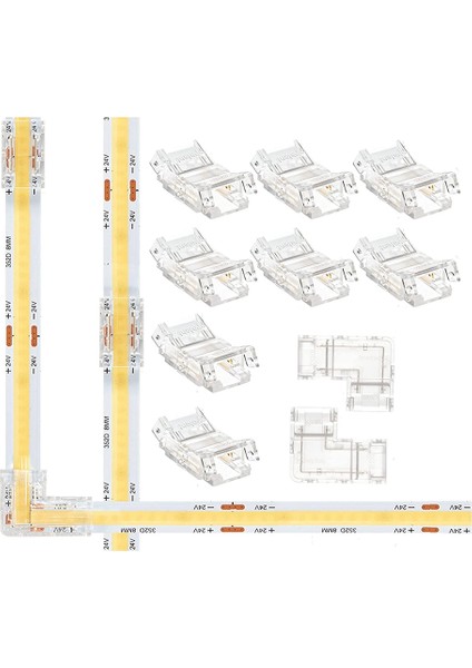 Boşluksuz 8mm 2 Pin Cob LED Şerit Konektörü 8 Paket ve L Şekli 2 Pin 8mm Cob LED Köşe 2 Paket 8mm Cob LED Şerit Işık (Yurt Dışından)