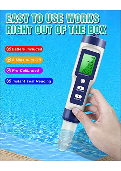 Tds Ölçer, 0-200000 Ppm Ölçer, 0-14 Ph Ölçer, Içme Suyu, Havuz ve Balık Tankı Için 5'i 1 Arada Tds/ec/salt/temp/ph Ölçer (Yurt Dışından) fiyatları