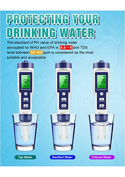 Tds Ölçer, 0-200000 Ppm Ölçer, 0-14 Ph Ölçer, Içme Suyu, Havuz ve Balık Tankı Için 5'i 1 Arada Tds/ec/salt/temp/ph Ölçer (Yurt Dışından) indirimleri