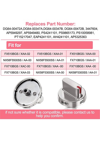 DG64-00472A Samsung Gazlı Fırın Sobası ile Uyumlu Soba Düğmeleri, DG64-00347A,AP5949480,PS10058981,(5 Paket) ile Değiştirilir (Yurt Dışından)