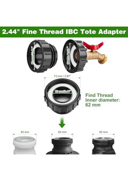 Ibc Tote Çanta Adaptörü, 2,44 Inç Ince Dişli Adaptör, 275-330 Galon'a Uyar, 1/2 Inç Erkek Npt Girişi, Hızlı Hortum Bağlantısı (Yurt Dışından)