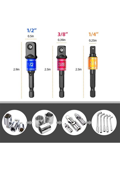 2 Takım Esnek Matkap Uzatma Hex Shank Matkap Somun Sürücü Ucu Seti, 6 Adet Evrensel Soket Adaptör Seti, Tornavida Ucu Seti (Yurt Dışından)