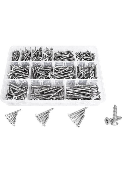 510PCS Ahşap Vida Çeşitleri Kiti - Paslanmaz Çelik Kendiliğinden Vuran Vida Seti, Hedef Düz Başlı Sac Vidalar (Yurt Dışından)