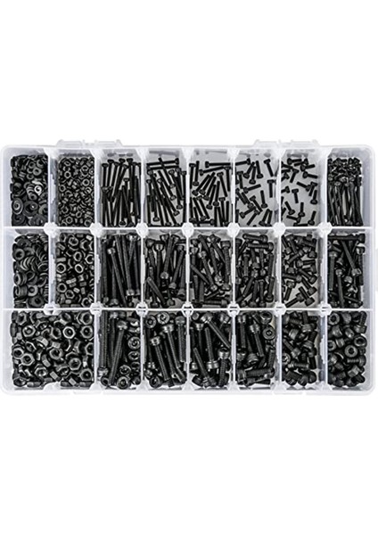 1260PCS Metrik Cıvata Çeşitleri M2 M4, 21 Boyutlu Vidalar Somunlar ve Altıgen Soket Başlı Kapak Makine Seti Siyah (Yurt Dışından) fırsatları