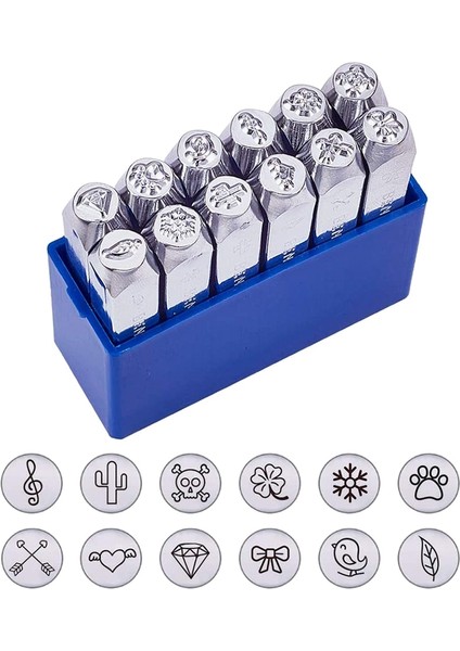 6mm Metal Damga Yumruk Aracı Alüminyum Deri Sembol Delme Pullar Araçları Zanaat Damgalama Için 12 Desen Seti B (Yurt Dışından)