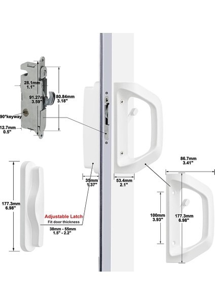 Sürgülü Veranda Kapı Kolu Seti Gömme Kilit ile Ağır Hizmet Tipi Yedek Sürgülü Cam Kapı Kolu Seti Yerleştirme Kapı Kilidi (Yurt Dışından)