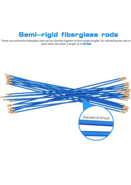 20 Feet Fiberglas Balık Bant Kablo Çubukları, Şeffaf Tüpte Kanca ve Delik Kiti ile Elektrik Teli Çalışan Itme/çekme Kiti (Yurt Dışından) fırsatları