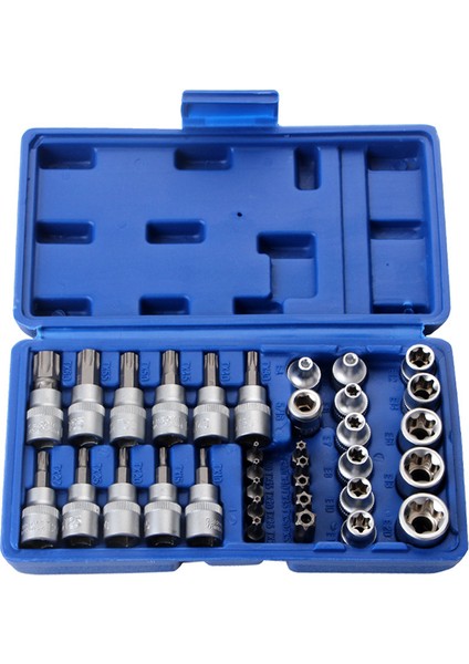 34 Adet Torx Lokma Seti Üçlü Kare Lokma Seti Torx Bit Lokma Seti Yıldız Bit Seti Erkek Dişi Set (Yurt Dışından)
