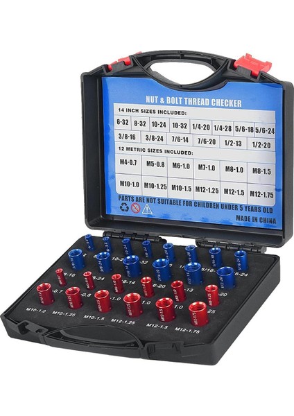 Somun ve Cıvata Diş Kontrol Cihazı - 26PCS (14 Inç ve 12 Metrik) Tanımlayıcı Gösterge Seti Cıvata Boyutlandırma Göstergeleri (Yurt Dışından)