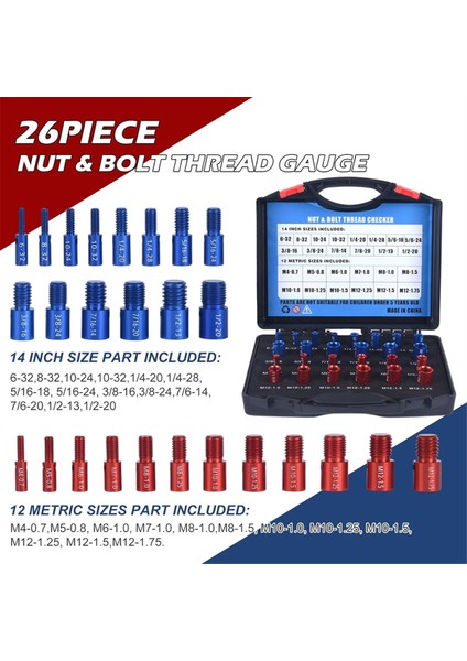 Somun ve Cıvata Diş Kontrol Cihazı - 26PCS (14 Inç ve 12 Metrik) Tanımlayıcı Gösterge Seti Cıvata Boyutlandırma Göstergeleri (Yurt Dışından) fiyatları