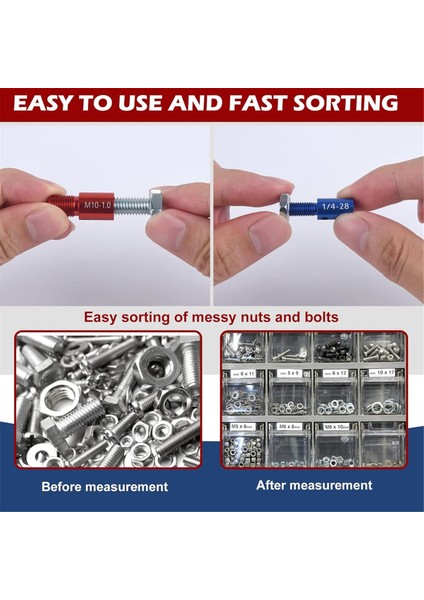 Somun ve Cıvata Diş Kontrol Cihazı - 26PCS (14 Inç ve 12 Metrik) Tanımlayıcı Gösterge Seti Cıvata Boyutlandırma Göstergeleri (Yurt Dışından) modelleri