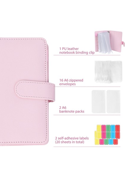 Deri Dosya Kapaklı Dosya Cepleri A6, Nakit Zarflı 6 Halkalı Bütçe Dosyalayıcı, Tasarruf Dosyalayıcı (Pembe) (Yurt Dışından) fiyatları
