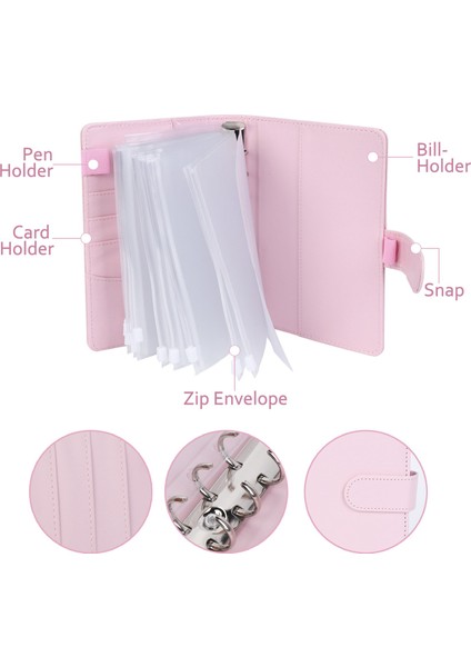 Deri Dosya Kapaklı Dosya Cepleri A6, Nakit Zarflı 6 Halkalı Bütçe Dosyalayıcı, Tasarruf Dosyalayıcı (Pembe) (Yurt Dışından) fırsatları