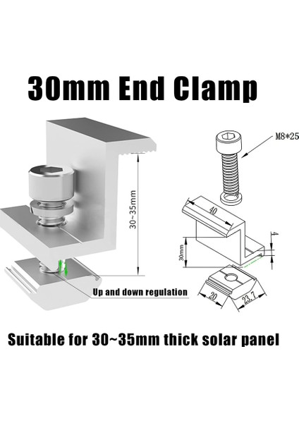 4 Parça Güneş Modülü Tutucu Uç Kelepçe Kiti, Güneş Paneli Kenar Kelepçe Braketleri, Güneş Uç Kelepçesi Ayarlanabilir Güneş Paneli, 30MM (Yurt Dışından) indirimleri