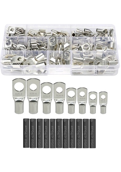 100PCS Gözetleme Bakır Boru Terminali Bakır Burun Terminali + 120PCS Siyah Isıyla Daralan Boru (Yurt Dışından)