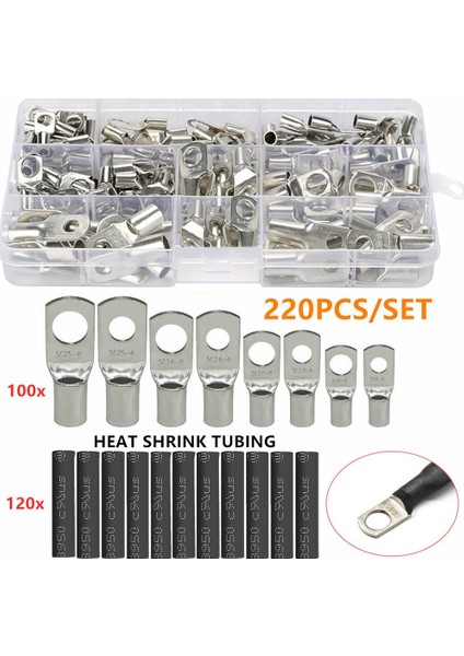 100PCS Gözetleme Bakır Boru Terminali Bakır Burun Terminali + 120PCS Siyah Isıyla Daralan Boru (Yurt Dışından)