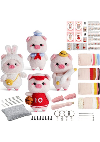 Yeni Başlayanlar Için Sevimli Piggy Doll Iğne Keçe Kitleri, Iğne Keçe Seti, Keçe Iğneleri, Köpük Ped, Keçe Kumaş, Talimat (Yurt Dışından)