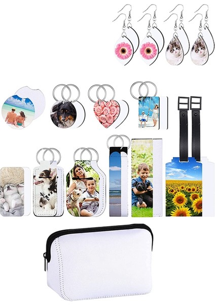 29 Adet Süblimasyon Boşlukları Ürünleri Set Dahil Olmak Üzere Makyaj Çantası Kozmetik Çantası, Küpe, Anahtarlık, Dıy Için Içecek Bardak Altlıkları (Yurt Dışından) indirimleri