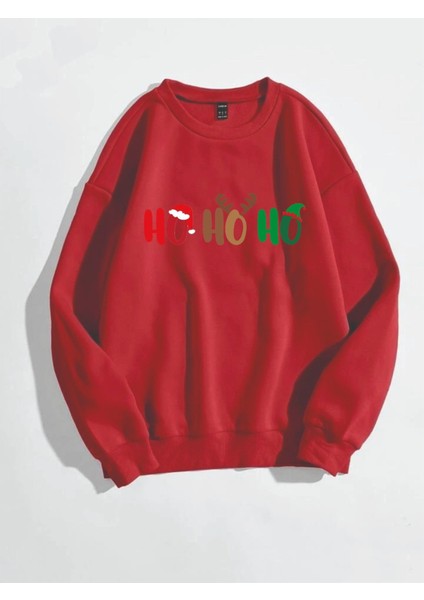 Unisex Yılbaşı Christmas Temalı Ho Ho Ho Baskılı Sweatshirt