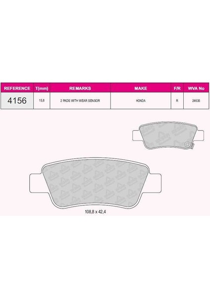 Arka Fren Balatası Honda Crv 2.0 Vtec 2007-2012 Crv 1.6 2012 - Beser 4156