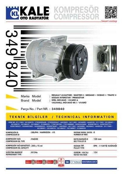 Klıma Kompresoru Renault Master Iı / Megane I / Scenıc I / Tr - Kale 349840