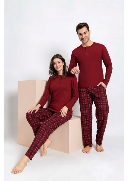 Erkek Bordo Ekose Modal Uzun Kol Cepli Eş Sevgili Çift Pijama Takımı-tek Ürün Fiyatı-sevgililer Günü