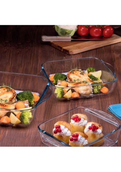 Kare Borcam Fırın Tepsisi - 3 Lü Borcam Seti Takımı