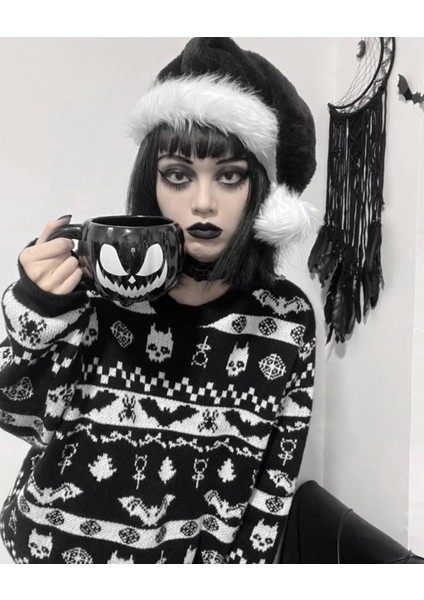 Gotik Punk Christmas Yılbaşı Noel Yarasalı Triko Kazak modelleri