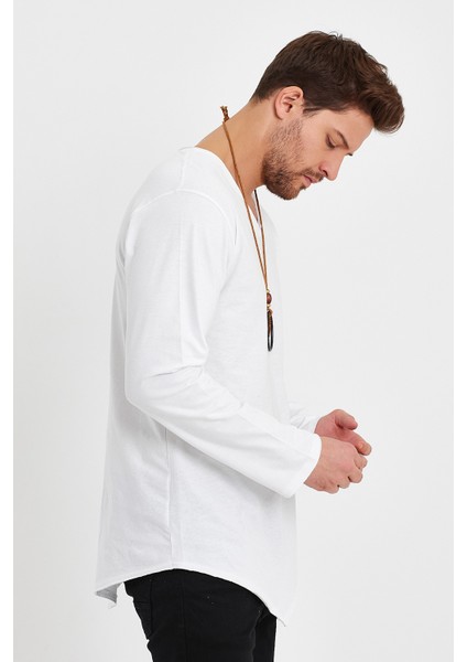 V Yaka Uzun Kollu Asimetrik ve Pis Kesim Detaylı Tişört & Rahat Kesim fiyatları