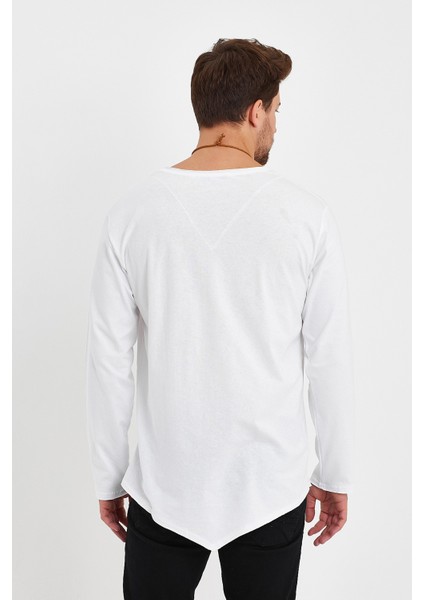 V Yaka Uzun Kollu Asimetrik ve Pis Kesim Detaylı Tişört & Rahat Kesim modelleri