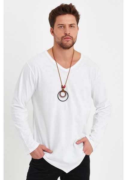 V Yaka Uzun Kollu Asimetrik ve Pis Kesim Detaylı Tişört & Rahat Kesim fırsatları