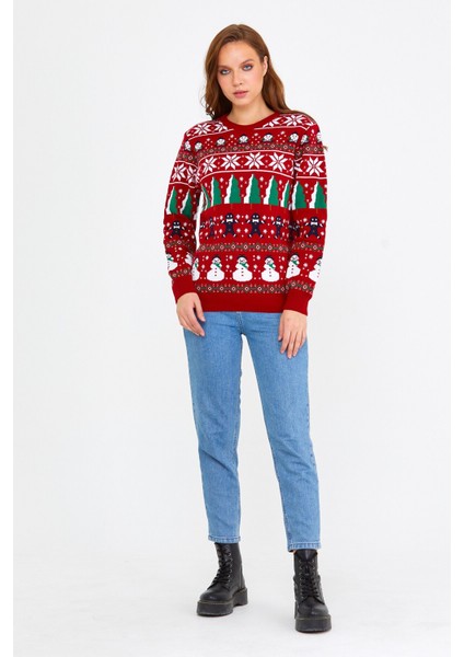 Kadın Kırmızı Cristmas Yılbaşı Kazağı
