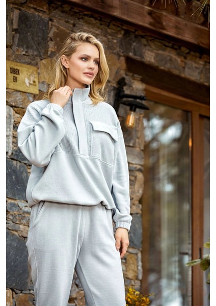 24063 Kadın Dik Yaka Polar Eşofman Takımı-Mint fiyatları