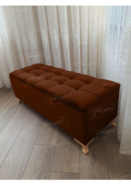 Yeni Model Lüks Çizgi Kapitoneli Sandıklı Puf Bench (120*45) Gold Ayak