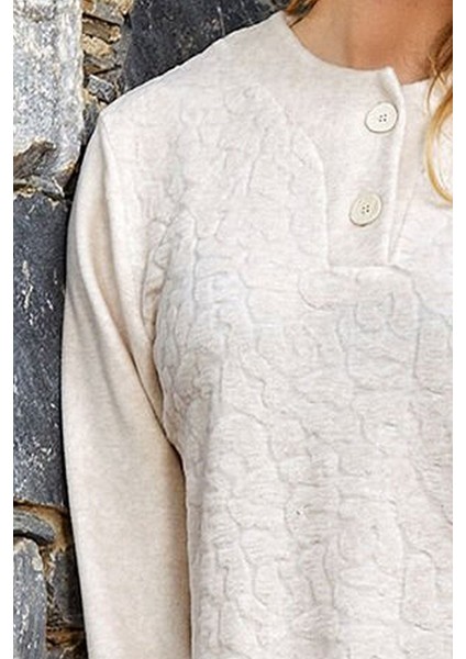 24062 Kadın Uzun Kollu Polar Pijama Takımı-Bejmelanj fiyatları