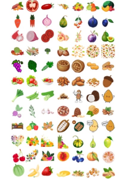 345 Adet Meyve - Sebze - Kuruyemiş Karışık Sticker / Etiket / Okul Etiket / Çıkartma modelleri