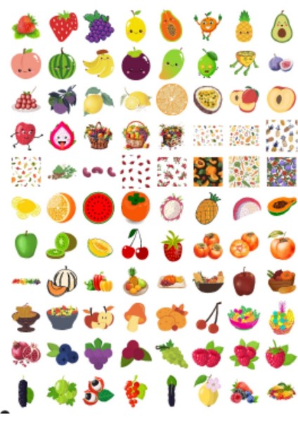 345 Adet Meyve - Sebze - Kuruyemiş Karışık Sticker / Etiket / Okul Etiket / Çıkartma fırsatları