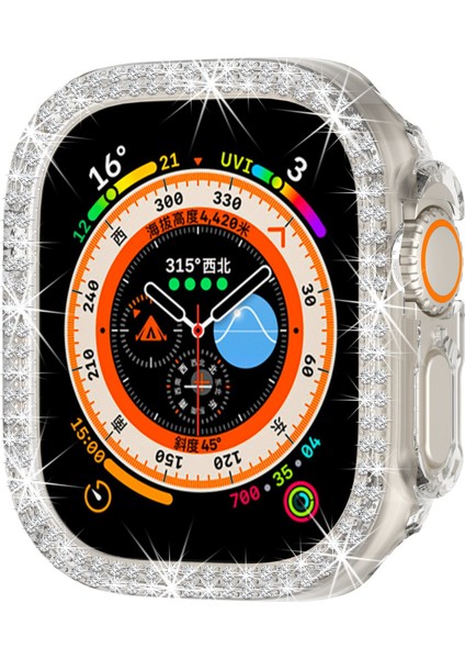 Apple Watch 8 Ultra/ Ultra 2 Kasa Koruma (49 Mm) Elmas Taşlı Zarif Şık Önü Açık Koruma Kılıf