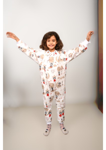 Voguevista Elyafsız Kışlık Uzun Kollu Çift Kat %100 Pamuk Pazen Ayıcık ve Hayvanlar Desenli Cocuk Bebek Uyku Tulumu