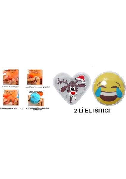 Gülen Emoji Beyaz Geyik Cep Sobası,el Isıtıcı,2 Adet Sıcak Su Torbası Pvc 9cm