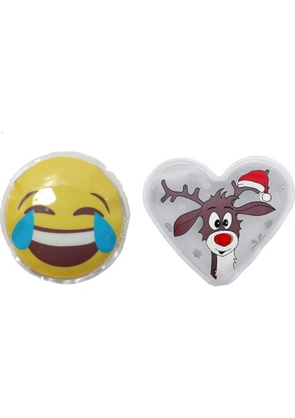 Gülen Emoji Beyaz Geyik Cep Sobası,el Isıtıcı,2 Adet Sıcak Su Torbası Pvc 9cm